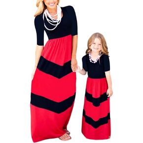 WIWIQS Summer Cute Mommy and Me Boho Striped Chevron Maxi Dresses