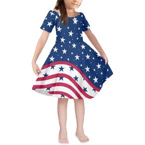 Biyejit Girls Dress Basic Short Sleeve A Line Swing Skater Twirl School Party Dress for 3-14Y