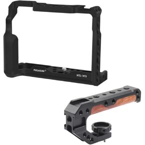 XT2 Camera Cage XT3 Camera Cage with Wooden Camera Top Handle with 3 Cold Shoes to Mount DSLR Camera