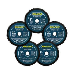 HSS Mini Saw Blade 3inch - MINLAYCUT 72T 10mm Bore Cutting Discs 5pcs 75mm for Wood, Copper, Aluminum, Plastic and Soft Metal