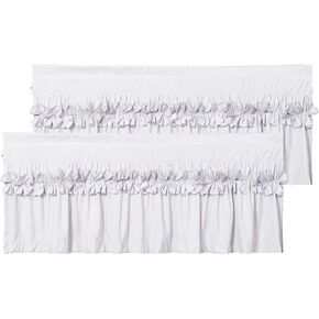 Hig 2 Pack White Ruffle Window Farances - Tie Bow Tie المصنوع يدويًا انقطاع الستار للنوافذ/الحمام/غرفة المعيشة/غرفة النوم ، المزرعة المزرعة للخصوصية المطبخ ، 52 "x18" (N60047)