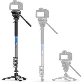 Carbon Fiber Lightweight Camera Monopod with Ball Head Feet and Fluid Video Head Kit