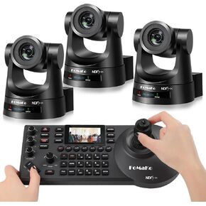 FoMaKo NDI PTZ Camera 30X Bundle HDMI 3G-SDI IP PoE HDMI PTZ Camera for Church Worship(3pcs)+NDI PTZ Controller (NDI PTZ Bundle KN30Ax3+KC608N)