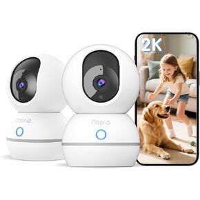 Noorio 2K Security Camera Indoor, Pan/Tilt Pet Camera with Speaker, One Touch Call Baby Monitor Dog Cam, Plug-in 24/7 SD&Cloud Storage, Color Night Vision, 2.4G WiFi, CS201, 2Pcs