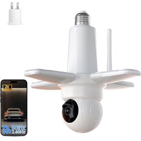 LED Garage Light Bulb Security Camera,2.4G/5GHz WiFi Floodlight Security Camera Wireless with 4 Adjustable Panels,2K Bulb Cameras for Home Security Outside Indoor,Color Night Vision,Two Way Talk