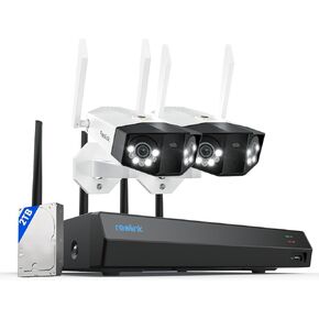 REOLINK Camera x2 with WiFi NVR Bundle, 16MP Outdoor Security Camera with Dual-Lens, 12CH WiFi NVR with 2TB HDD Pre-Installed, 24/7 Recording