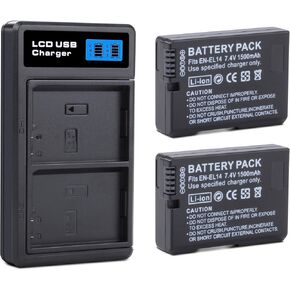 2-Pack EN-EL14 EN-EL14a Batteries with USB-C Dual Charger for Nikon D3100 D3200 D3300 D3400 D3500 D5100 D5200 D5300 D5500 D5600 DF Coolpix P7000 P7100 P7700 P7800 Cameras