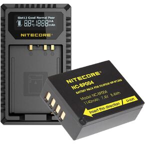 Nitecore FX1 2-Slot Digital Charger and NC-BP004 Battery Bundle Compatible with Fujifilm NP-W126 and NP-W126S Batteries