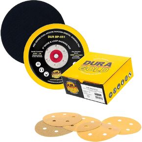 Dura-Gold Variety Pack - 5" Gold Sanding Discs - 5-Hole & 5" Hook & Loop DA Backing Plate