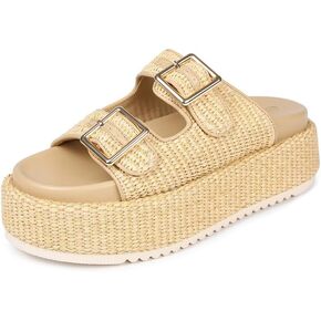 Platform Sandals for Women Espadrille Wedges Summer Beach Comfortable Open Toe Cute Woven Straw Crochet Vacation Slides Mules Casual