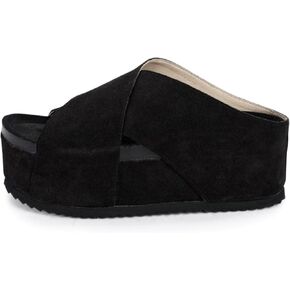 Yishaweiqi Women's Suede Platform Sandals Comfortable Cork Footbed Flatform Sandals Criss Cross Straps Flat Clogs Slide Sandals