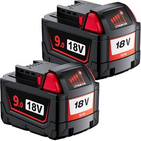 18V 9.0 Ah Replacement for Milwaukee M-18 Battery Lithium-Ion Compatible with Milwaukee Battery 18 Volt 48-11-1890 48-11-1880 48-11-1852 48-11-1850 48-11-1840 and Cordless Power Tools 2Pack