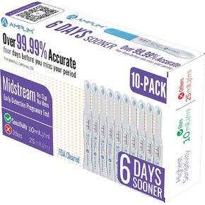 AMPLIM HCG Early Detection Pregnancy Test Bulk Stick – 6-Days Sooner, Extra Sensitive 10 MIU/mL, FSA HSA, Midstream – Mom 2-Sec Easy Home Tests, 99.99% Accurate Pregnant Test Result, ept 10-Pack