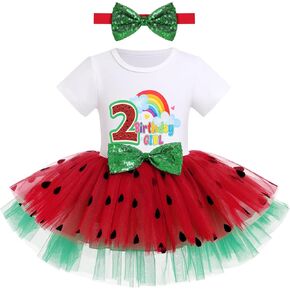 Obeeii Baby Girls Watermelon 1st 2nd 3rd Birthdy Party Tutu Dress مع طفل عداء صغير قوس قزح Smash Smash Outfit