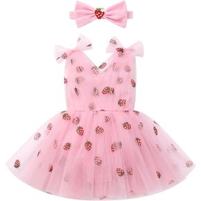 IMEKIS Baby Girl Birthday Outfit Pink Heart Strawberry Tulle Dress Romper Toddler Cake Smash Photo Shoot