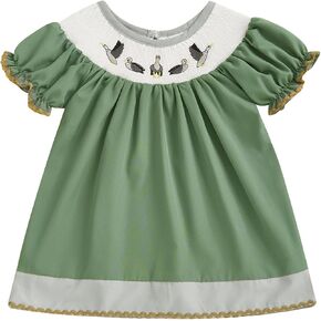 Toddler Baby Girls Duck Dress Summer Clothes Casual Smocked Dresses Embroidery Puff Short Sleeve Sundress