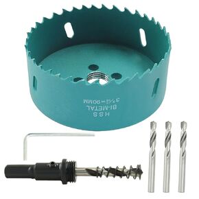 3-1/2 Inch / 90mm Inch BI-Metal Hole Saw with Twist Drill Bit & L Hex Wrench, Heavy Duty Hole Cutter for Wood Cornhole Boards Plastic Thin Metal Drywall (3.5")
