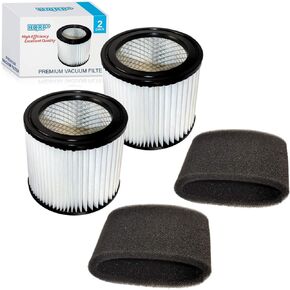 HQRP Bundle Filter Kit (2 Cartridge Filters + 2 Foam Filters) compatible with Shop-vac 903-98 90398 9039800 903-98-00 & 905-26 90526 905-26-00 9052600 fits Shop-vac Wet Dry Vacuums