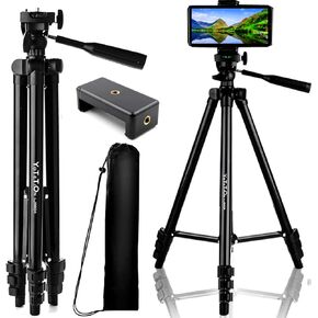 55" Aluminum Phone & Camera Tripod, Extendable Cell Phone Tripod Stand Compatible with iPhone/Android/Action Camera is Perfect for Live Streaming/Video Recording/Selfies