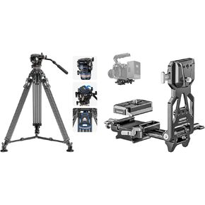 NEEWER 78" Carbon Fiber Video Tripod with Fluid Head, One Step Release Lock Tripod with 6 Level Dynamic Counterbalance, 4 Level Pan/Tilt Damping, PS015 PRO Foldable V Mount Battery Plate Included