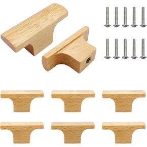 10 Pack Wood Cabinet Knobs, 2 Inch T Bar Wooden Dresser Drawer Knob, Beech Wood Single Hole Handles