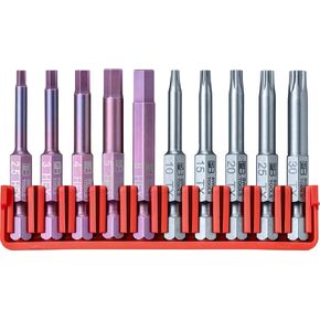 PB Swiss Tools Torx Hex Bit Block PB E6.704 CN | 100% Swiss Made | 10-Piece Bit Set with Long E6 1/4" PrecisionBits, Sized Torx T10-T30, Hex 2.5-6 mm