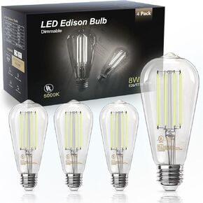 TJOY 12 Pack Vintage 8W ST58 LED Edison Light Bulbs 60W Equivalent, 800Lumens, 2700K Warm White, Dimmable, E26 Base LED Filament Bulbs, CRI80+, Antique Glass Style for Home, Bedroom, Office, Farmhouse