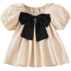 SOLY HUX Toddler Girl's Cute Bow Blouse Puff Short Sleeve Crew Neck Summer Tops