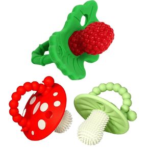 RaZbaby Teether Bundle - 1 RaZberry Teether with 2 Chompy Teethers - Perfect Combination of Teething Relief for 3M+ Infants