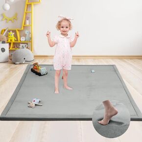 ACOMOPACK Baby Floor Play Mat,1.3" Thick Memory Foam Baby Crawling Mat,Coral Velvet Playmats for Tummy Time,Non-Slip Nursery Rug for Toddlers,Infants, Kids(39"×59"×1.3",Light Gray)