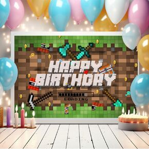 3 × 5 قدم بكسل خلفية عيد ميلاد ، رمل كبير رمال السمة زخارف الحفلات Miner Party Supplies لافتة ألعاب الفيديو لحفلة موضوع ، عيد ميلاد