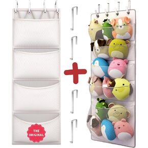 The Original Stuffed Animal Storage with 4 Large Pockets and Squishmallow Holder with 5 Pockets – Perfect for Plush, Stuffy & Toy Storage, Easy Install, Space-Saving Solution