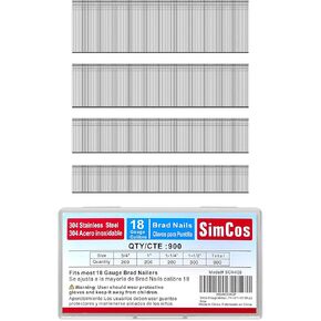 18 Gauge 304 Stainless Steel Brad Nails 18 GA Nail Gun Nails Assorted and Small Finishing Nails for Pneumatic, Electric Brad Nailer (3/4"+1"+1-1/4"+1-1/2"-900 pcs)