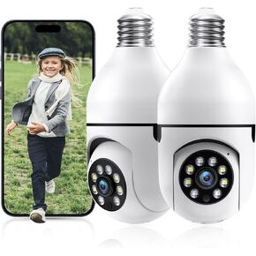 2K Light Bulb Security Camera 5G&2.4Ghz WiFi Security Cameras Wireless Outdoor Indoor,Cameras for Home Security Outside Indoor,Motion Detection and Alarm,Two-Way Talk,Color Night Vision (2Pack Cam