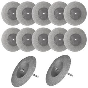 10 Pcs Glass Cutting Disc, 60mm Diamond Cutting Wheel with 2pcs Mandrel 1/8'', Cut Off Wheels Rotary Tool Kit for Tiles Marble Plastic Jade