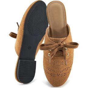 HARENCE Mules for Women Flats Shoes: Comfort Round Toe Backless Loafers Casual Slip On Lace Up Dressy Suede Mule
