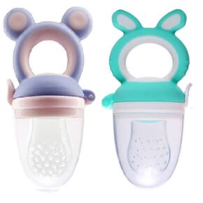 Yummy Baby Fresh Fruit & Food Feeding Teether (2 Pack), Food Grade, BPA-Free, Ultra-Soft Silicone Pouches (Blue/Green Stars)