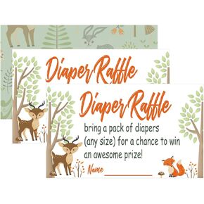 Everenty Z Woodland Creature Diaper Raffle Tickets for Girl or Boy Baby Shower Invitations,50 Baby Shower Game, Bring a Pack of Diapers to Win Favors,
