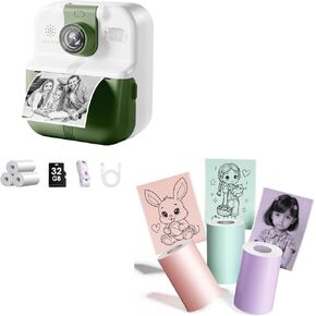 Kids Camera Instant Print, Bluetooth Printer Camera for Kids, Kids Camera Paper Roll Refill, 3 Rolls Instant Print Camera for Kids Refill Sticker Paper