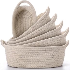 Zopeal 6 Piece Oval Storage Basket Set, Cotton Rope Woven Basket with Handle, Gift Basket, Toy Basket, Soft Baby Basket for Nursery, Cat Dog Toy Baskets, Multi Use Baskets for Home Office (Beige)