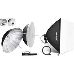 NEEWER NS1U 41"/104cm Parabolic Reflective Umbrella Photography with Silver Inner, Soft Lighting, Quick Fold for Camera Photo Studio Video Shooting Monolight Flash, SF6060 24x24in Softbox Set Included