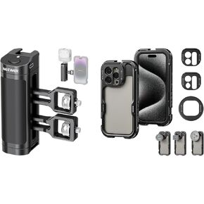 NEEWER Side Handle Grip with Wireless Remote Control Button Shutter Trigger for Smartphone Cage Video Rig, 2 Mount Adapters with 1/4" Screws & Locating Pins, 15 Pro Cage [2nd Generation] Included
