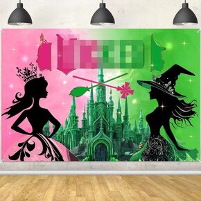 Pink and Green Party Decorations Witch Birthday Party Backdrop Banner Supplies for Girl Women Princess Green Castle Fantasy Themed Photography Background Photo Booth Props Decor