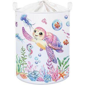 Ocean Animals Baby Laundry Hamper Collapsible Clothes Kids Storage Basket Large Boys Girls Gift Toy Box Bin for Nursery Room, Blue Shark, 36L