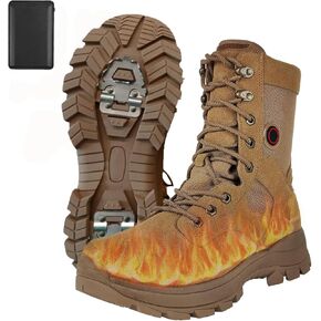 Loowoko Heated Boots for Men & Women, Rechargeable Battery Operated Electric Heating Foot Warmer, Waterproof Military Tactical Combat Boot with Slip-Resistant Ice Cleat, 3 Level Temperature Control