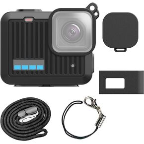 PCTC Silicone Sleeve Case Compatible with Go Pro Hero 4k Camera,Battery Side Cover & Lens Caps & Lanyard for Go Pro Hero Accessories Kit (Black)