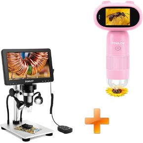 TOMLOV P30 Microscope for Kids, Handheld 1000X 2 LCD Digital Microscope for Slides，HD Camera & Video, Pocket Magnifying Glass with Light+DM9