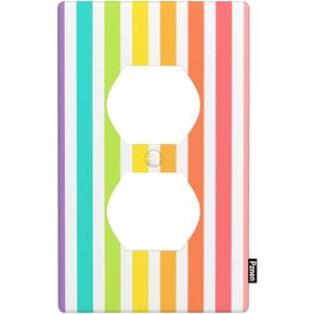 Boho Rainbow Striped Wall Plate Decoration Light Switch Cover Plate Pastel Nursery Stripes Vertical Lines Outlet Covers 1-Gang Standard Duplex Receptacle Plug Cover 4.5" x 2.76"