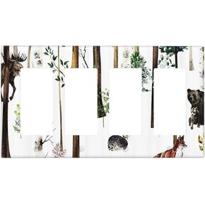 Forest Animal Light Switch Plate Cover Deer Fox Wildlife Decorative 2 Gang Double Rocker Wall Plate GFCI Electrical Switchplate for Farmhouse Country Home Decorate Faceplate