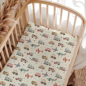 Unisex Cute Dragons Castles Leaves Pattern Baby Fitted Crib Mattress Sheets, Breathable Dragons Print Crib Sheets, Standard Crib & Toddler Mattress, 28 * 52 inches